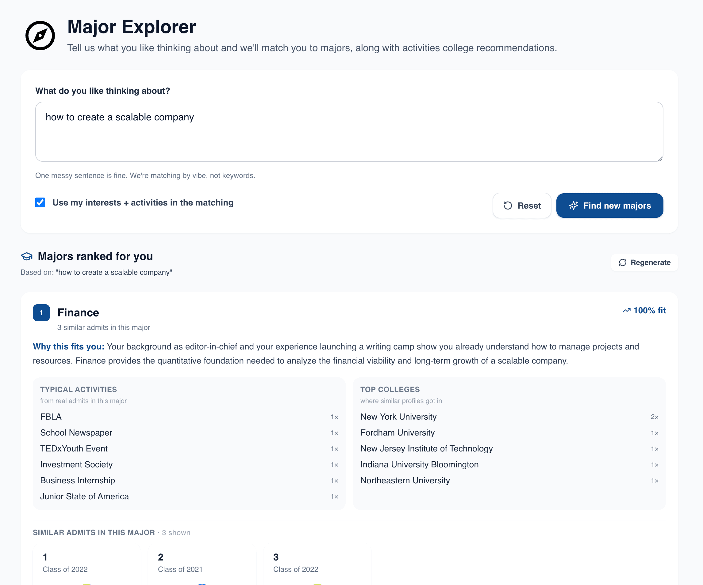 Major Explorer - Collegebase
