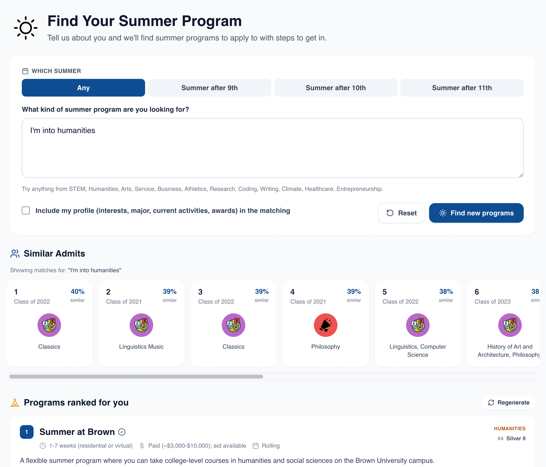 Summer Search - Collegebase
